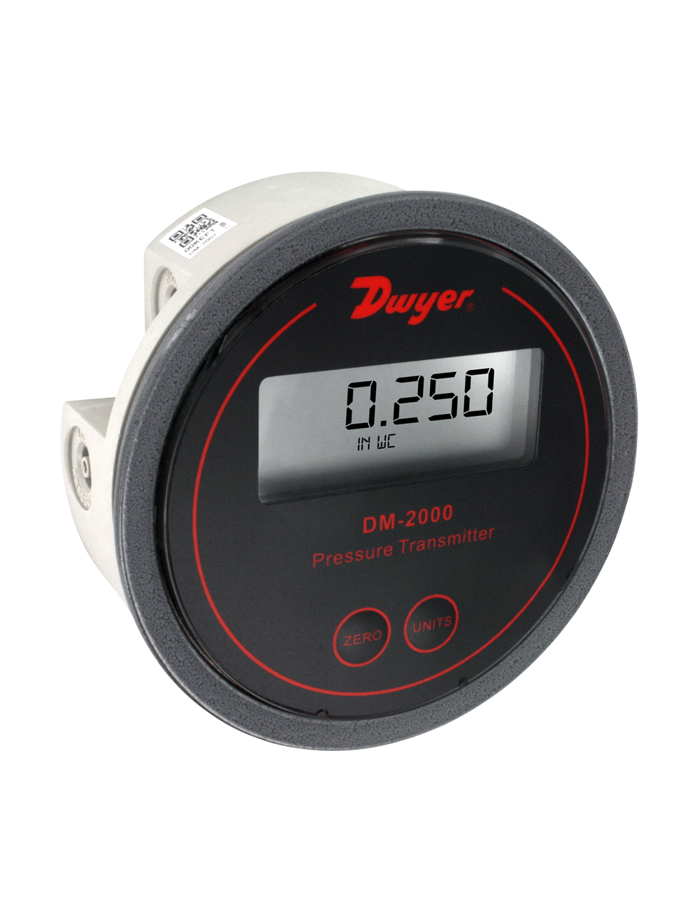 Dwyer Series DM-2000 Differential Pressure Transmitter with LCD 0-0.1WC Black Background 