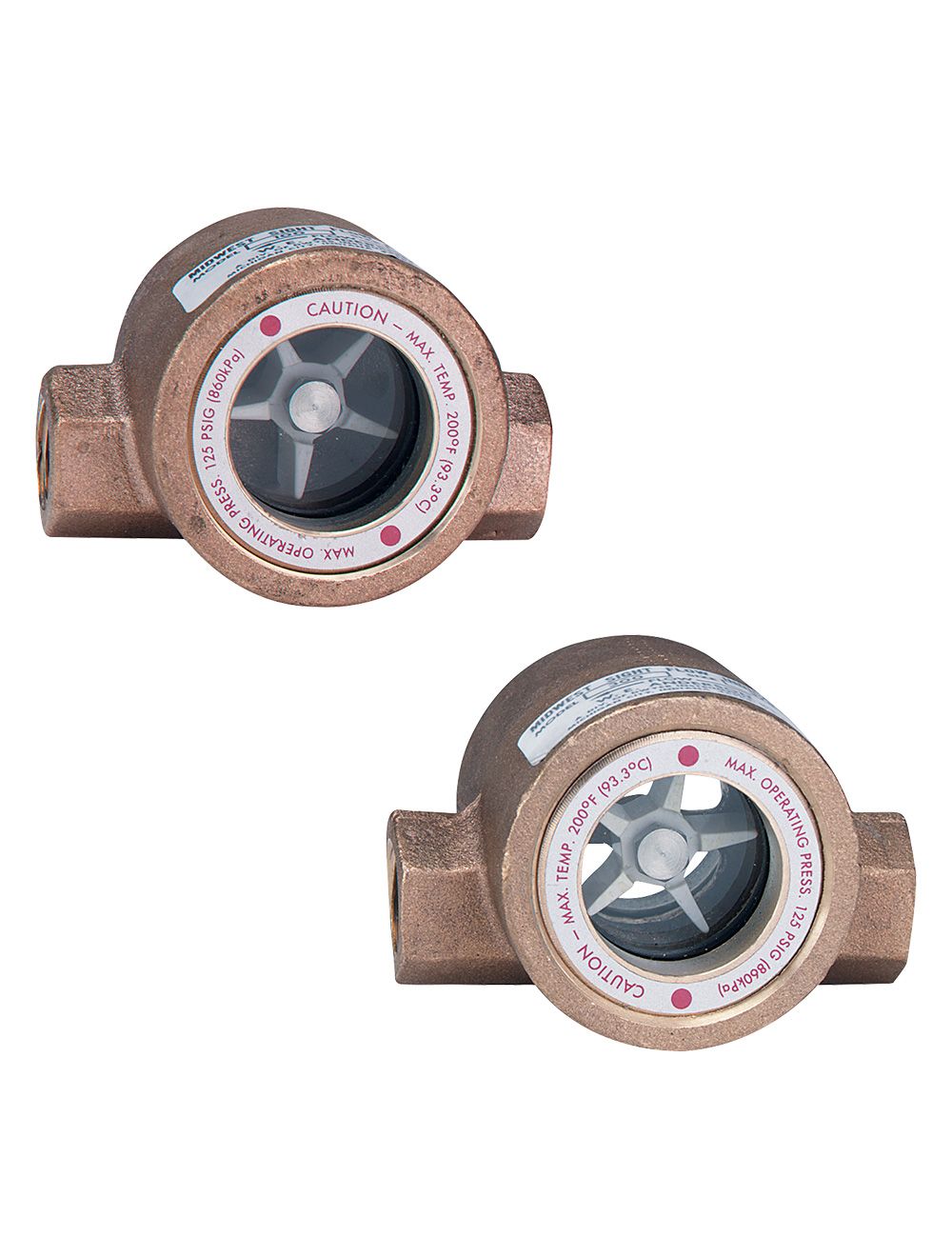 4 Length x 2.250 Depth x 2.563 Height 3/4 Female NPT Connections Dwyer Midwest Series SFI-100 Sight Flow Indicator ABS Impeller Bronze Body Single Window 